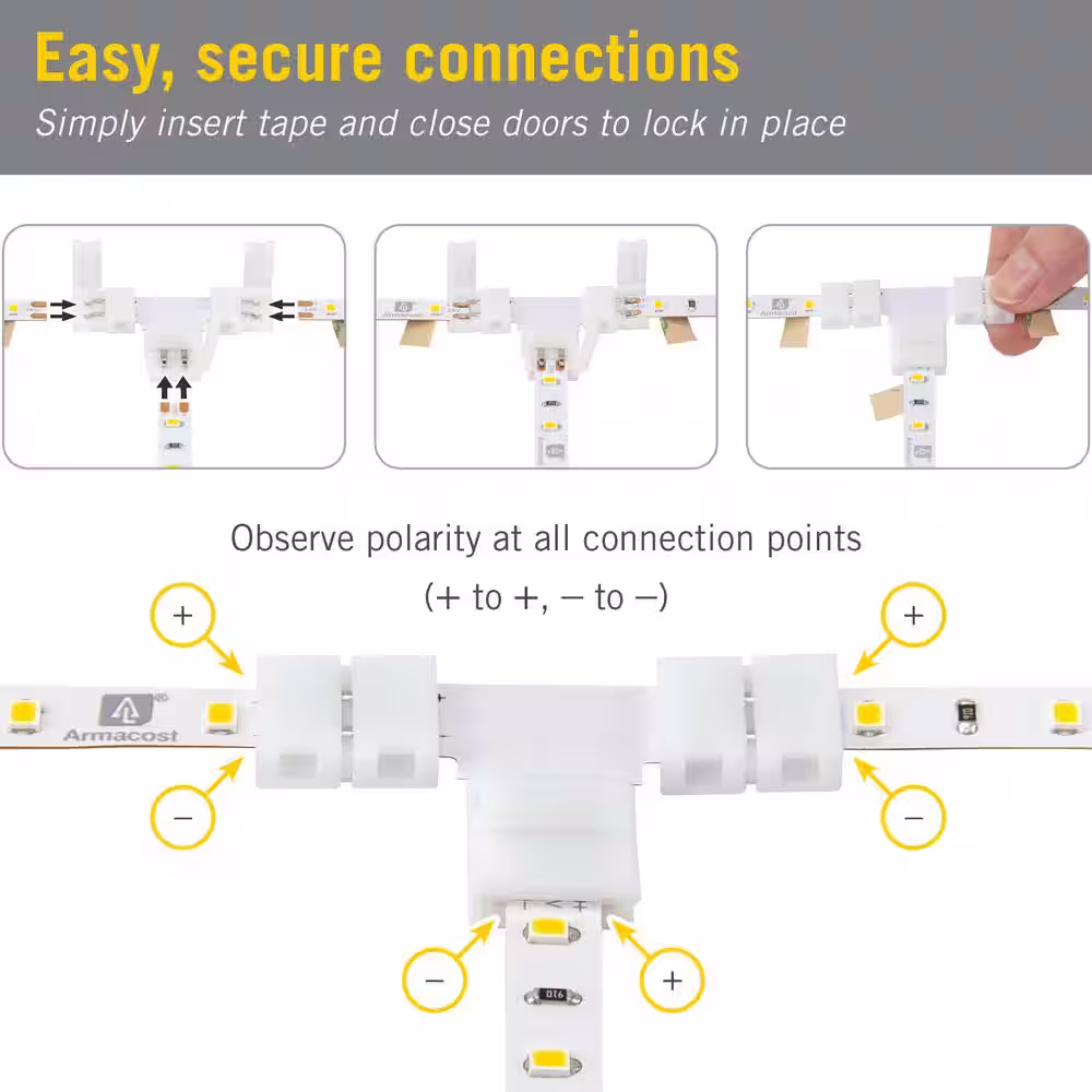 Armacost Lighting SureLock Pro White LED 2-Pin Strip Light Tape to Tape T Connector Channel Connector (4-Pack)