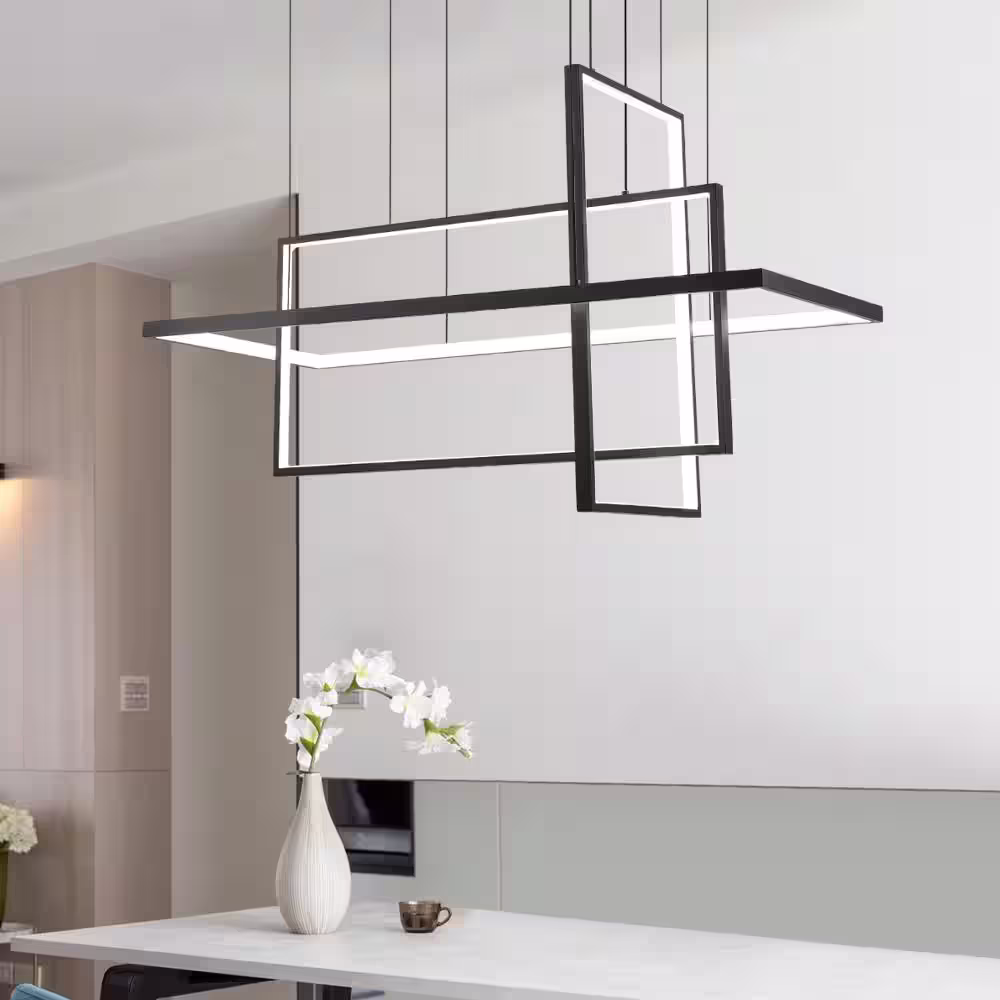Maxax Boston 3 - Light Integrated LED Black Kitchen Island Chandelier with Wrought Iron Accents