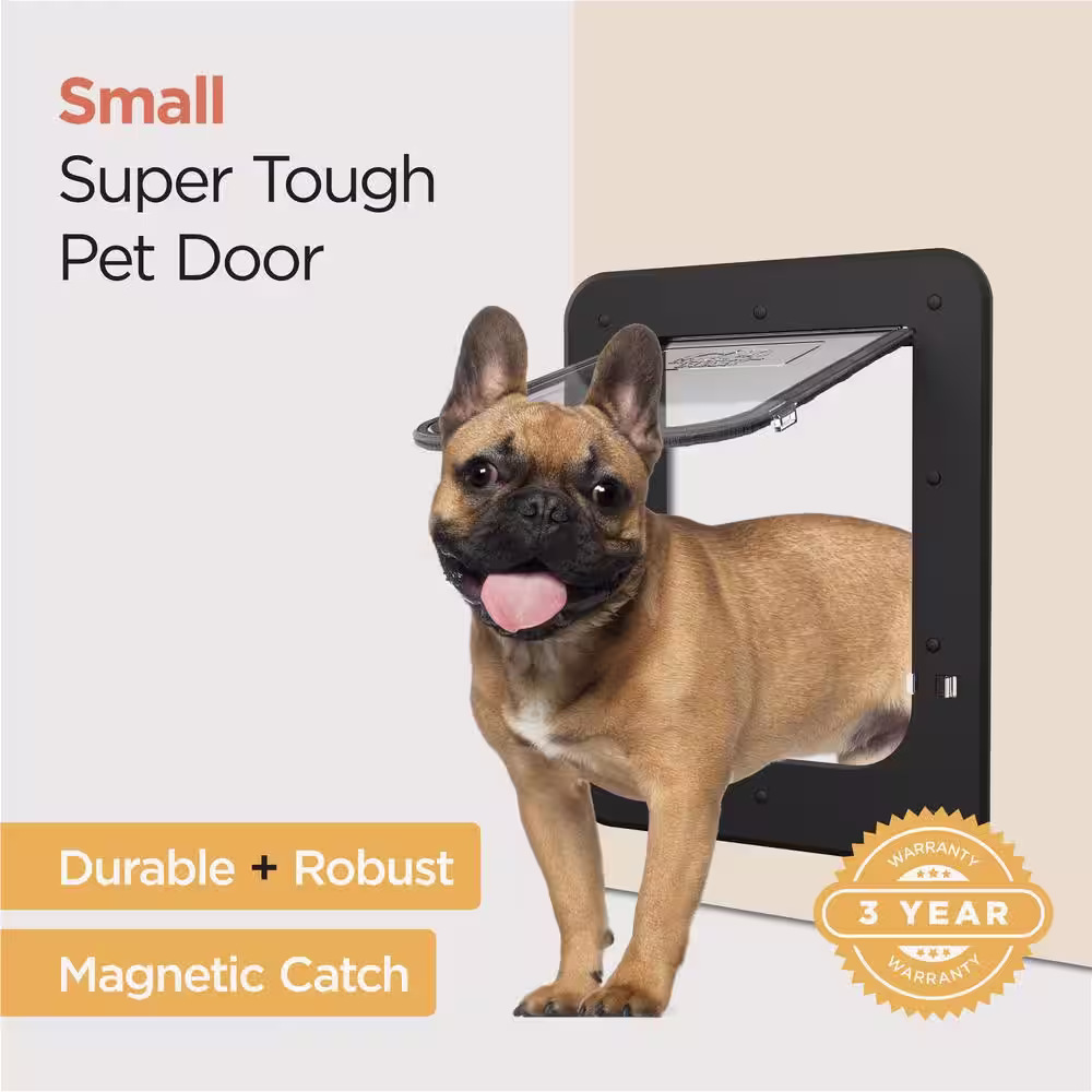 Hakuna Pets 6.7 in. x 9.4 in. Small Super Tough Pet Door, Removable Tunnel, 2 Way Locks, Black