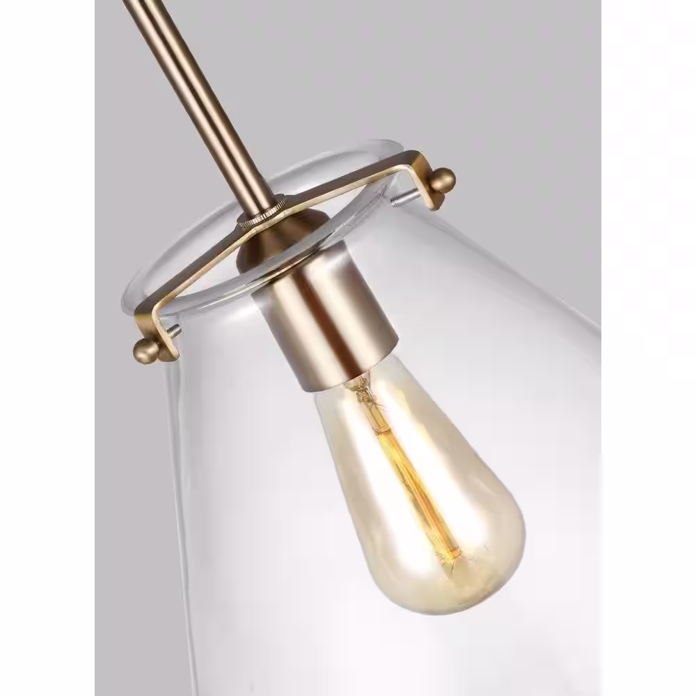 None Kate 1-Light Satin Brass Cone Hanging Pendant with Clear Glass Shade