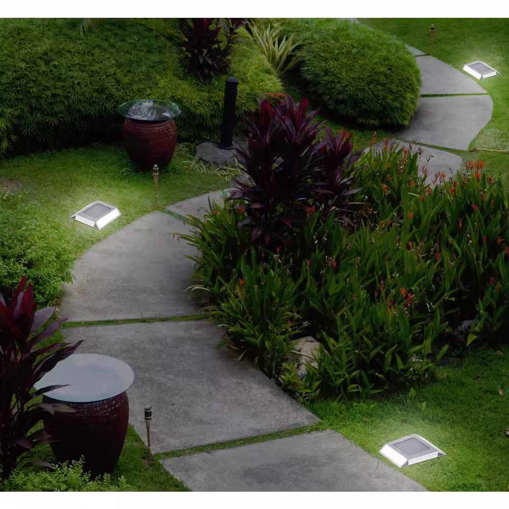 NATURE POWER Solar Powered Stainless Steel Outdoor Integrated LED Pathway Light (2-Pack)
