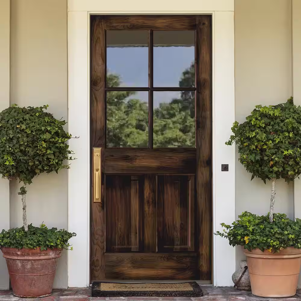 Krosswood Doors 32 in. x 80 in. Knotty Alder Right-Hand/Inswing 4-Lite Clear Glass Unfinished Wood Prehung Front Door