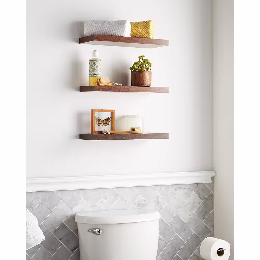 None 16 in. W x 6.7 in. D x 1.1 in. H Rustic Brown Decorative Wall Shelf, Floating Shelves