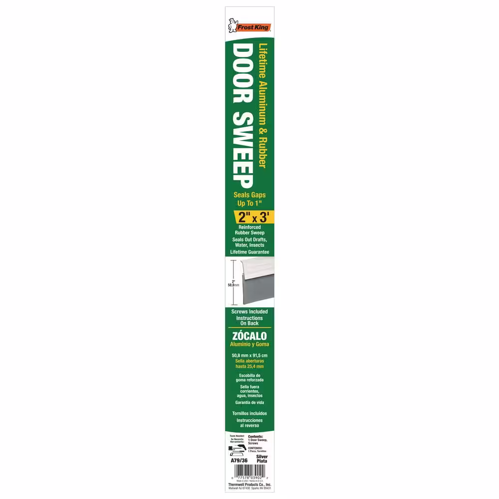 Frost King 2 in. x 36 in. Silver Premium and Reinforced Rubber Door Sweep