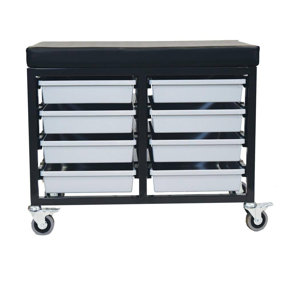 None StorBenchSeat With Cushioned Seat and 8 Storsystem Trays and Bins-Gray