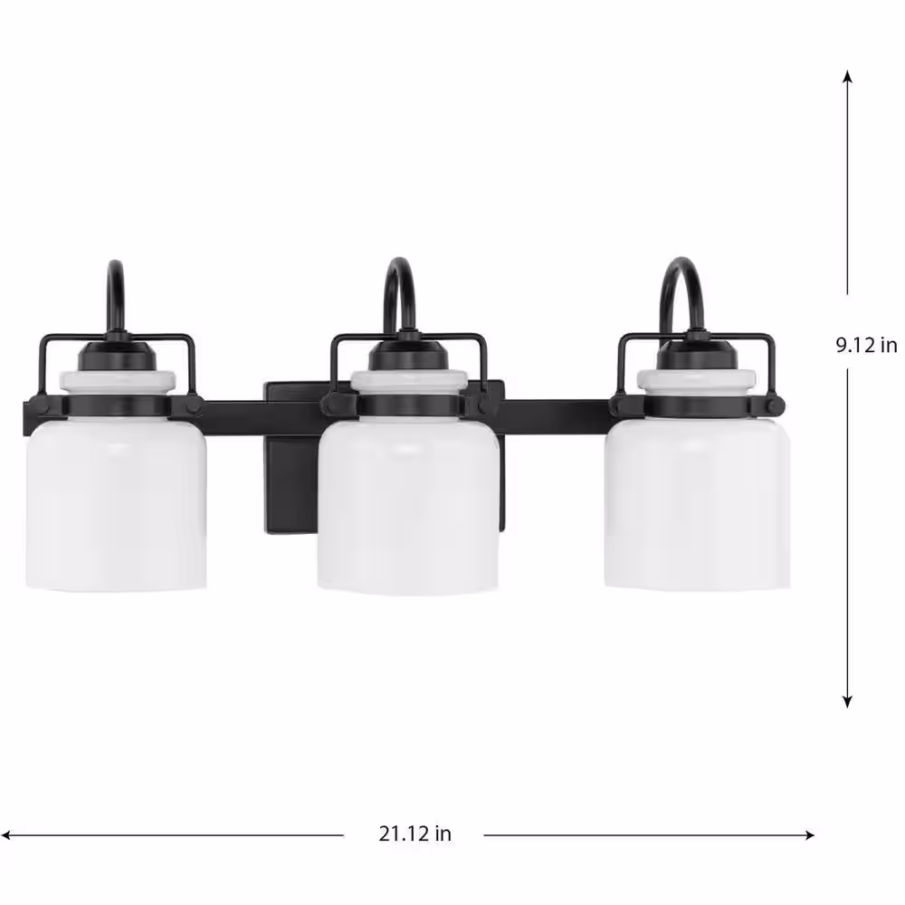 Progress Lighting Fessler Collection 21.12 in. 3-Light Matte Black Opal Glass Farmhouse Vanity Light
