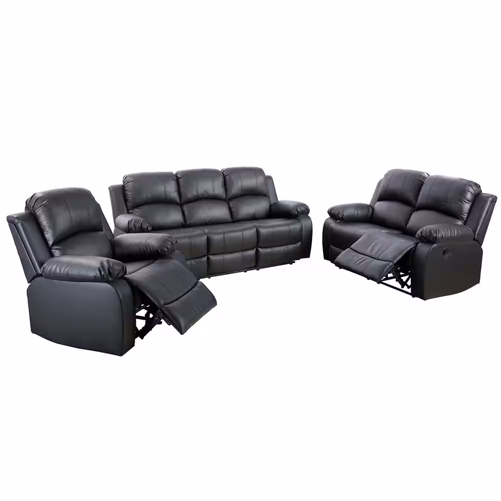 Star Home Living Black Faux Leather Recliner Chairs (Set of 3)