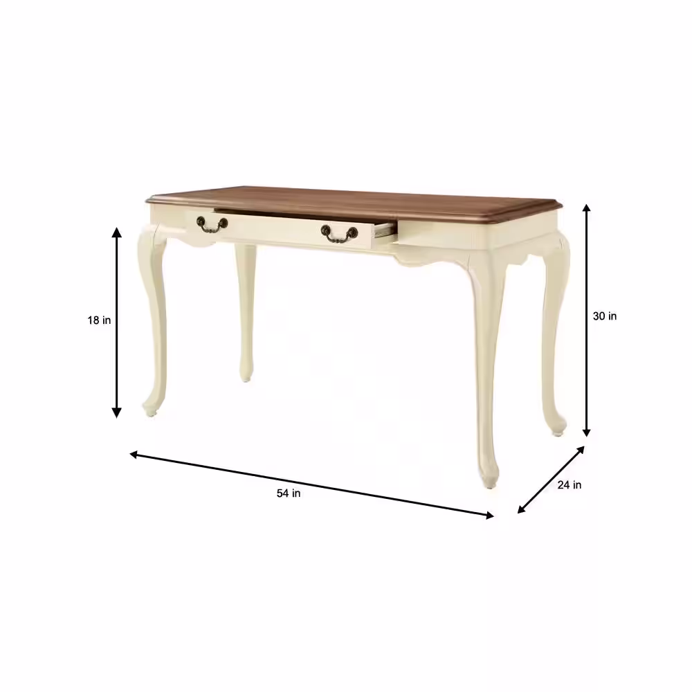 Home Decorators Collection Provence Ivory Writing Desk with Ash Brown Top 54 in.