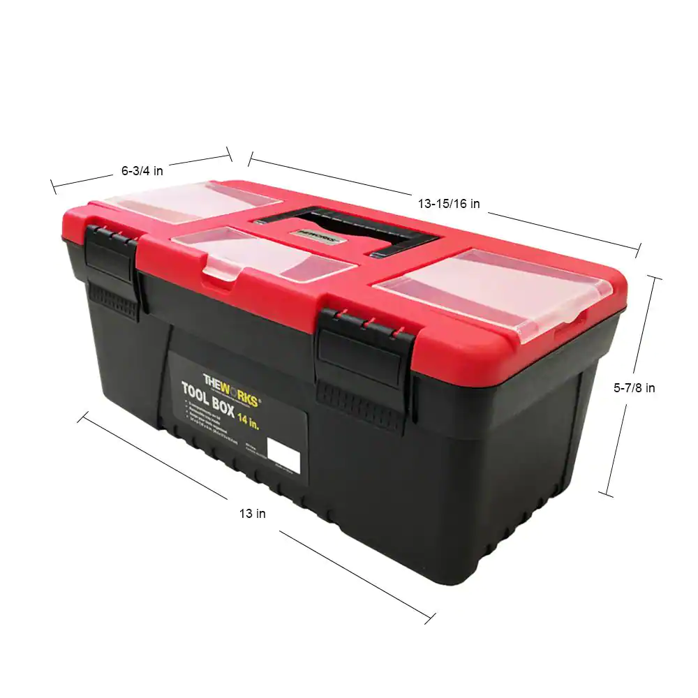 THEWORKS 14 in. Tool Box with Lid Organizers and Removable Tool Tray