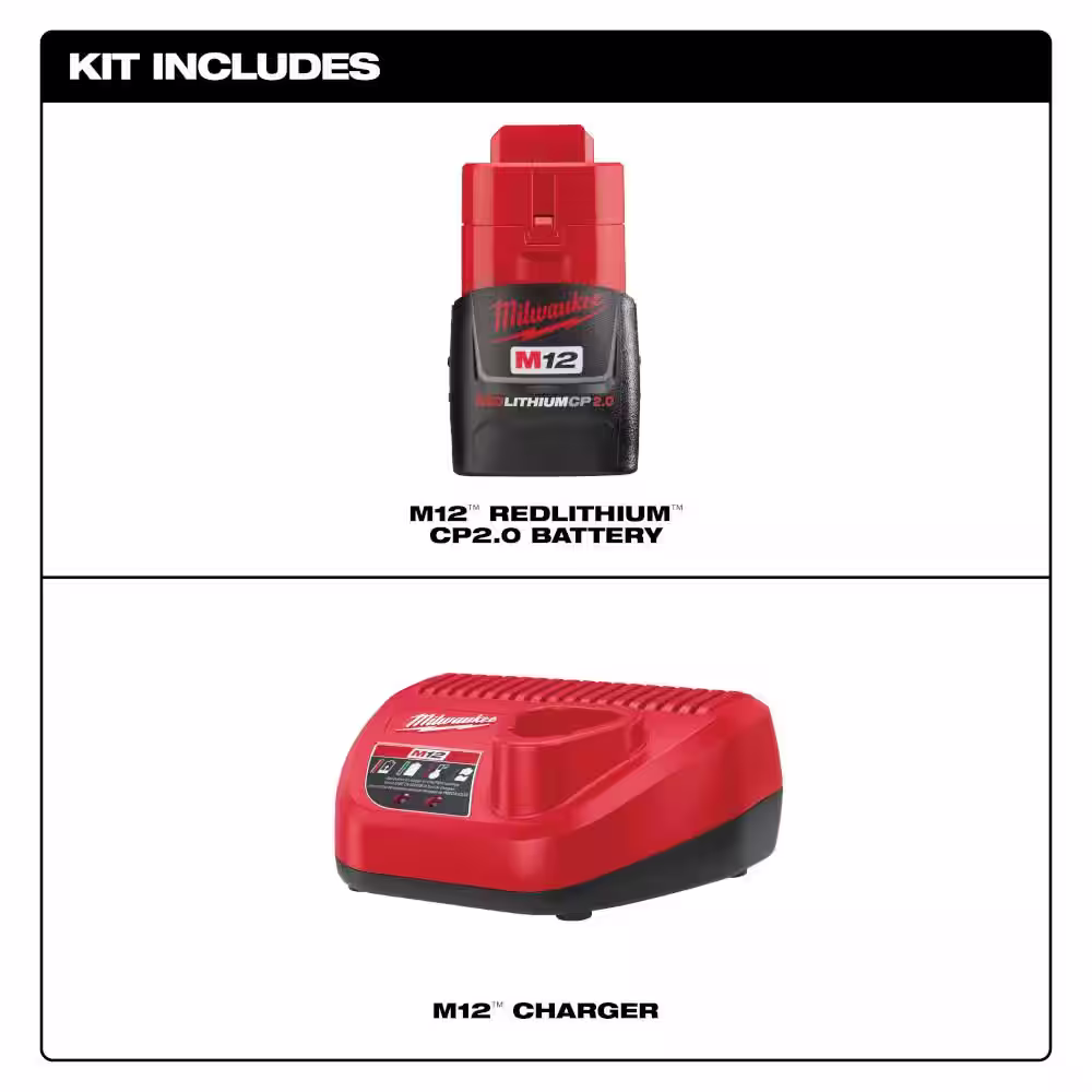 Milwaukee M12 12-Volt Lithium-Ion Compact Battery Pack 2.0Ah and Charger Starter Kit