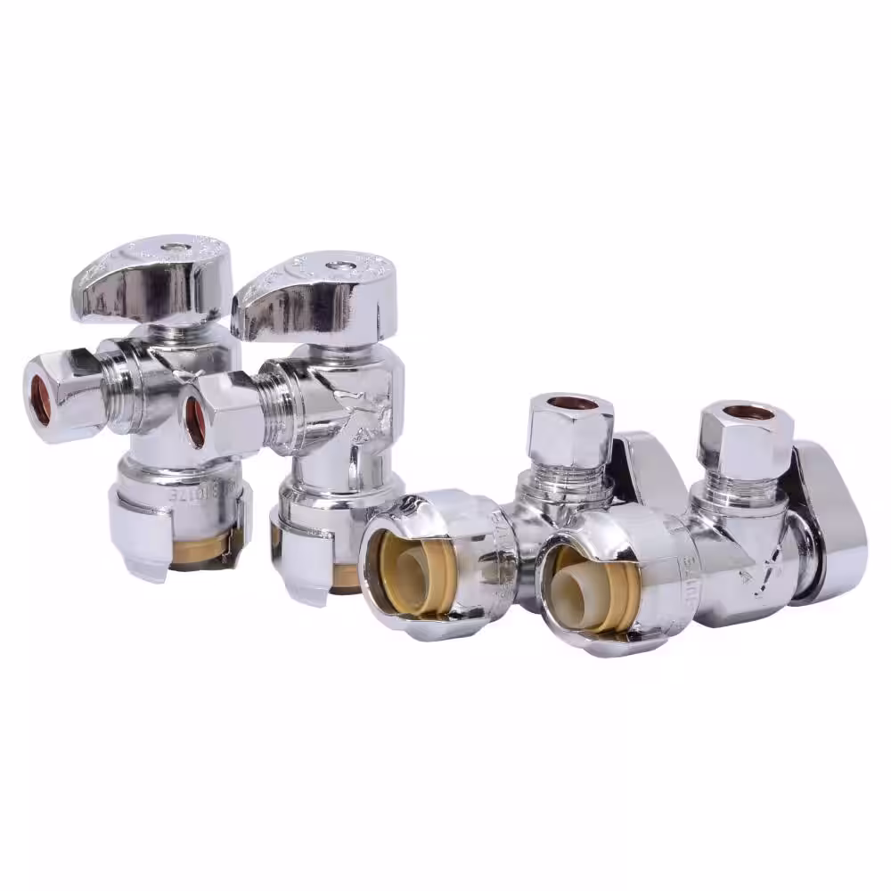SharkBite 1/2 in. Push-to-Connect x 3/8 in. OD Compression Chrome-Plated Brass Quarter-Turn Angle Stop Valve Pro Pack (4-Pack)