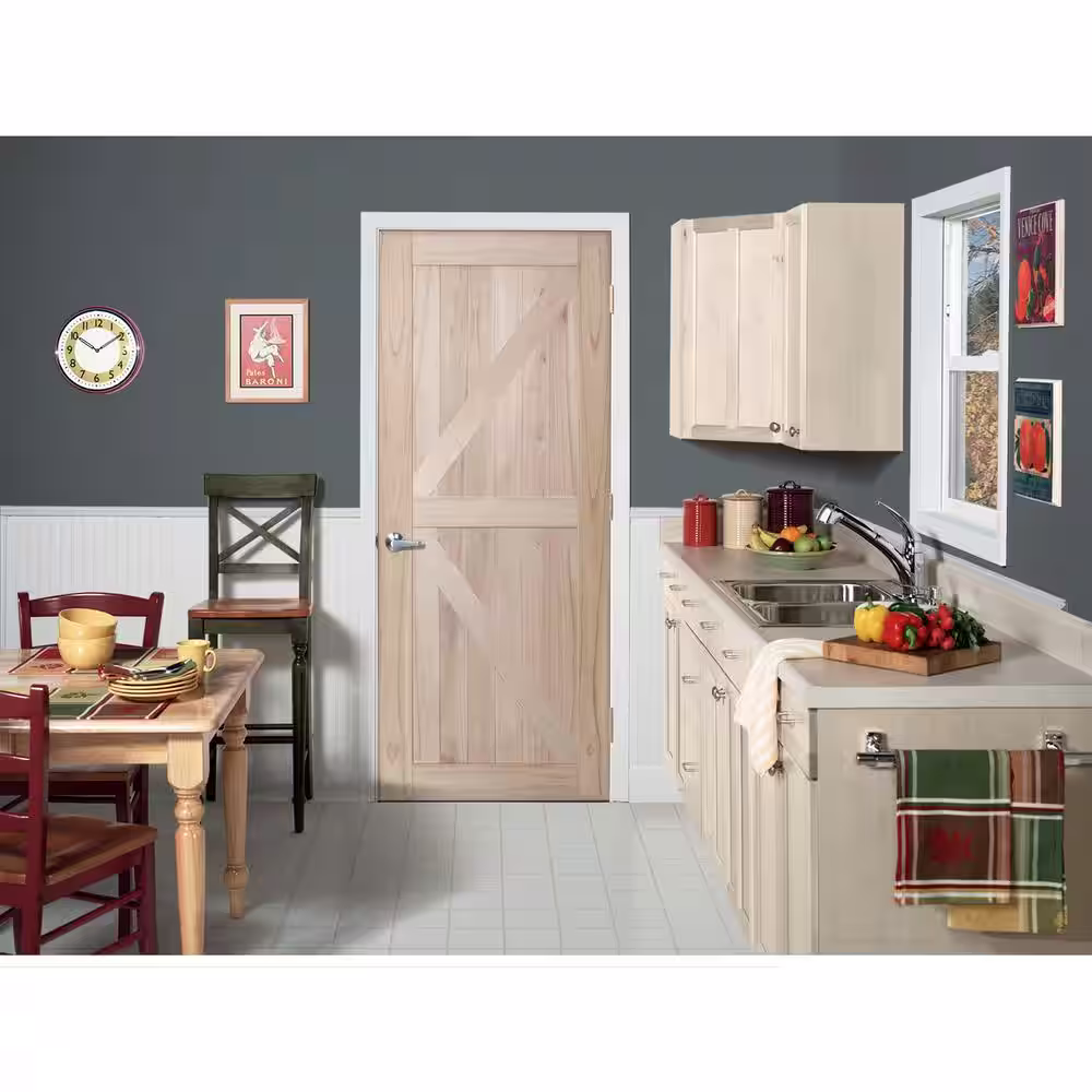 JELD-WEN 36 in. x 80 in. Farmhouse Unfinished Solid Wood K-Bar 4-Panel Interior Door Slab
