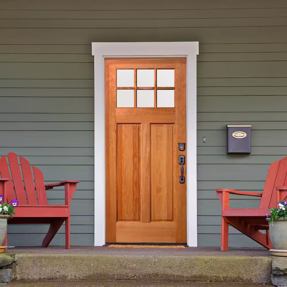Builders Choice 36 in. x 80 in. 2-Panel Universal 6-Lite TDL Satin Glass Unfinished Fir Wood Front Door Slab with Ovolo Sticking