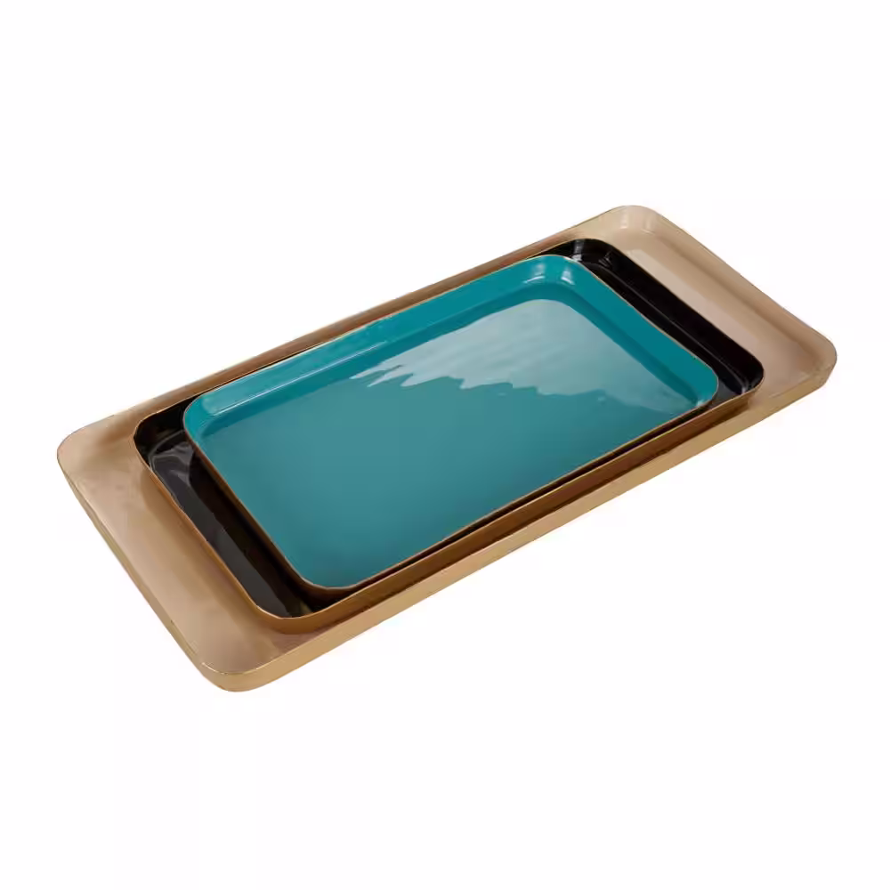 None Multi Colored Mango Wood Decorative Tray with Enamel Interior (Set of 3)