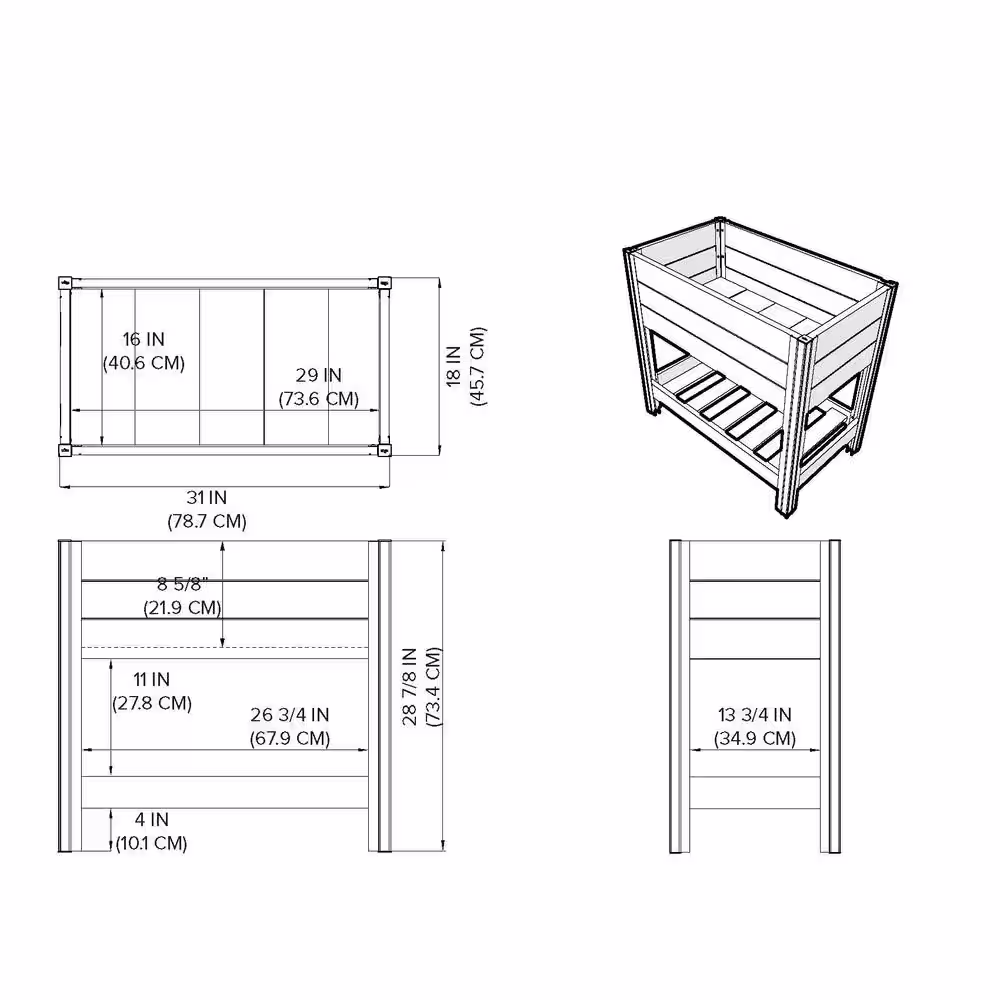 None 31 in. x 18 in. x 29 in. Vinyl Elevated Garden with Storage Shelf