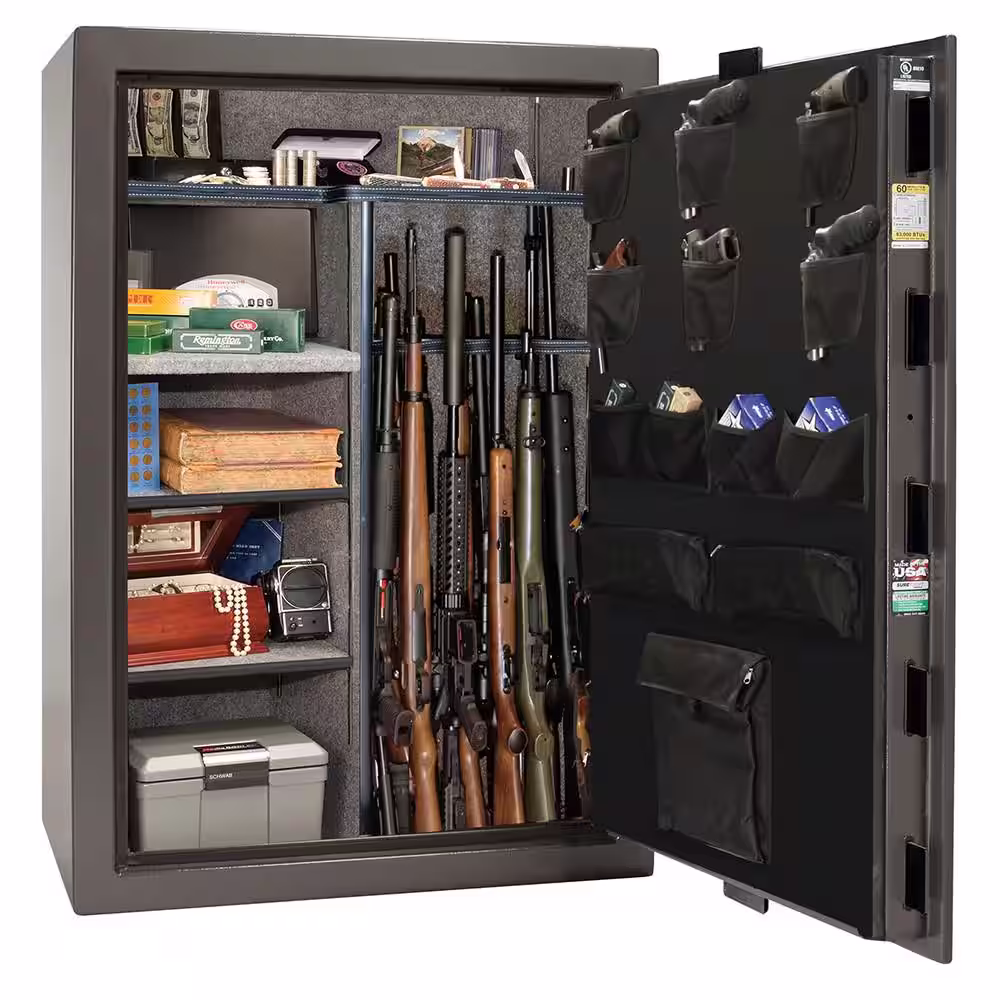 LIBERTY SAFE Federal 48-Gun 75-Min fire rating EMP E-Lock, 60.5 in. H x 42 in. W x 22 in. D, Gray Marble Gun Safe & Lifetime Warranty