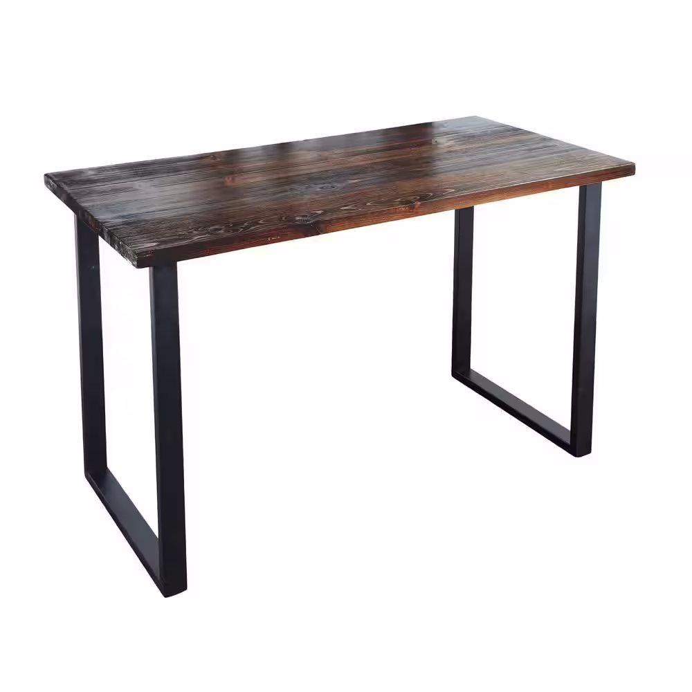 PIPE DECOR Skyline 48 in. Rectangular Boulder Black Solid Wood Writing Desk with Square Matte Black Steel Legs