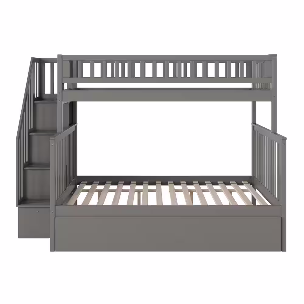 AFI Woodland Staircase Bunk Bed Twin over Full with Twin Size Urban Trundle Bed in Grey