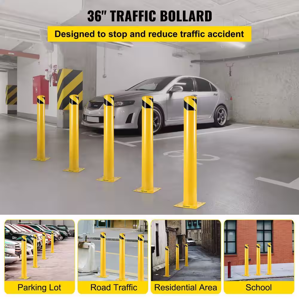 VEVOR Safety Bollard 36 in. x 4.5 in. Safety Barrier Bollard with 4 Free Anchor Bolts Powder Coat Pipe Steel Safety Barrier