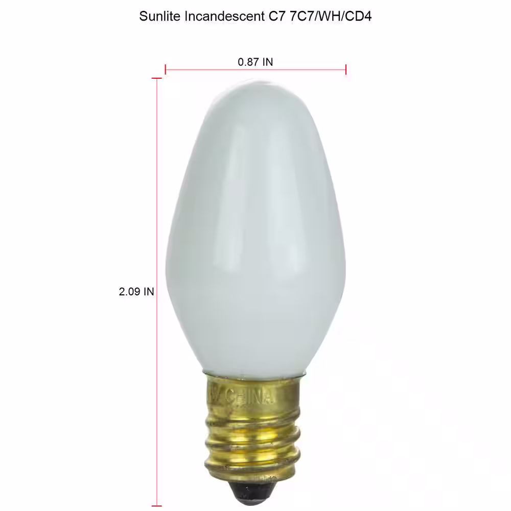Sunlite 7-Watt C7 Candelabra Base White Incandescent Night Light Bulb (12-Pack)
