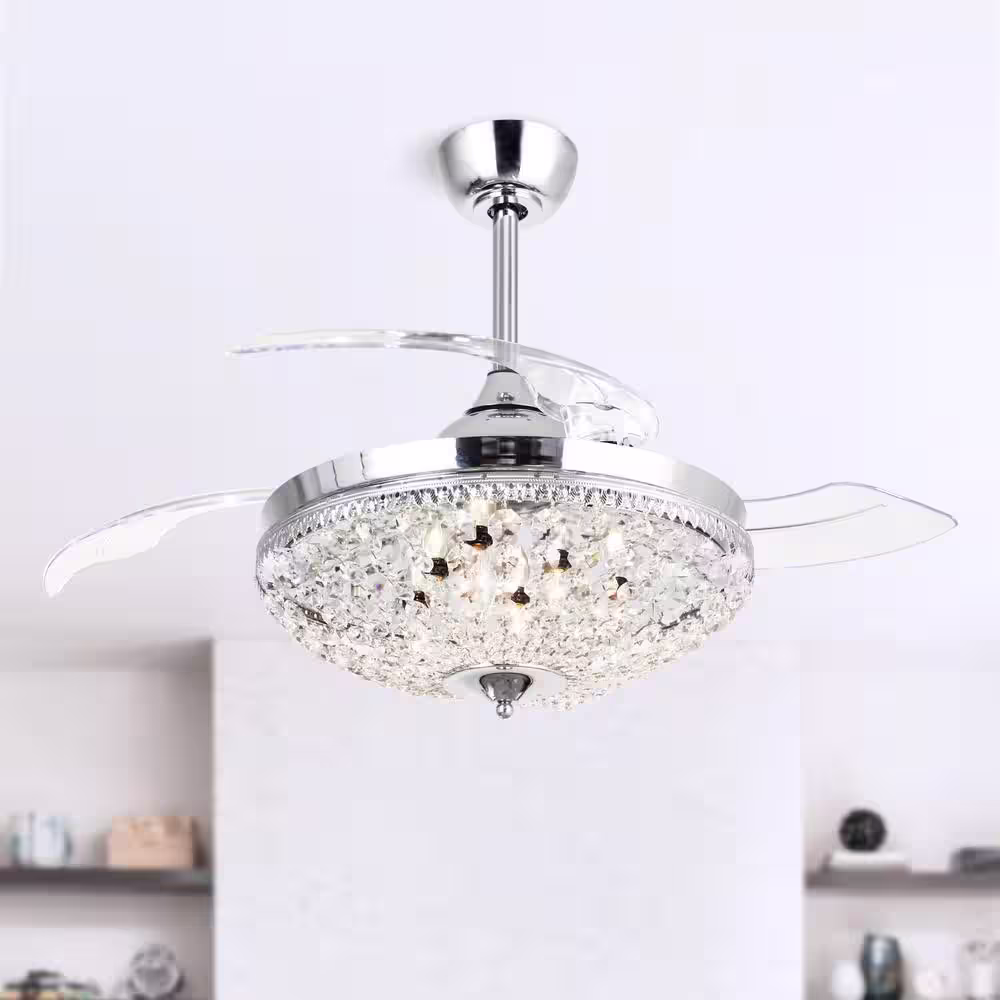 Parrot Uncle Modern 42 in. Indoor Chrome Retractable Blades Ceiling Fan with Light Kit and Remote Control
