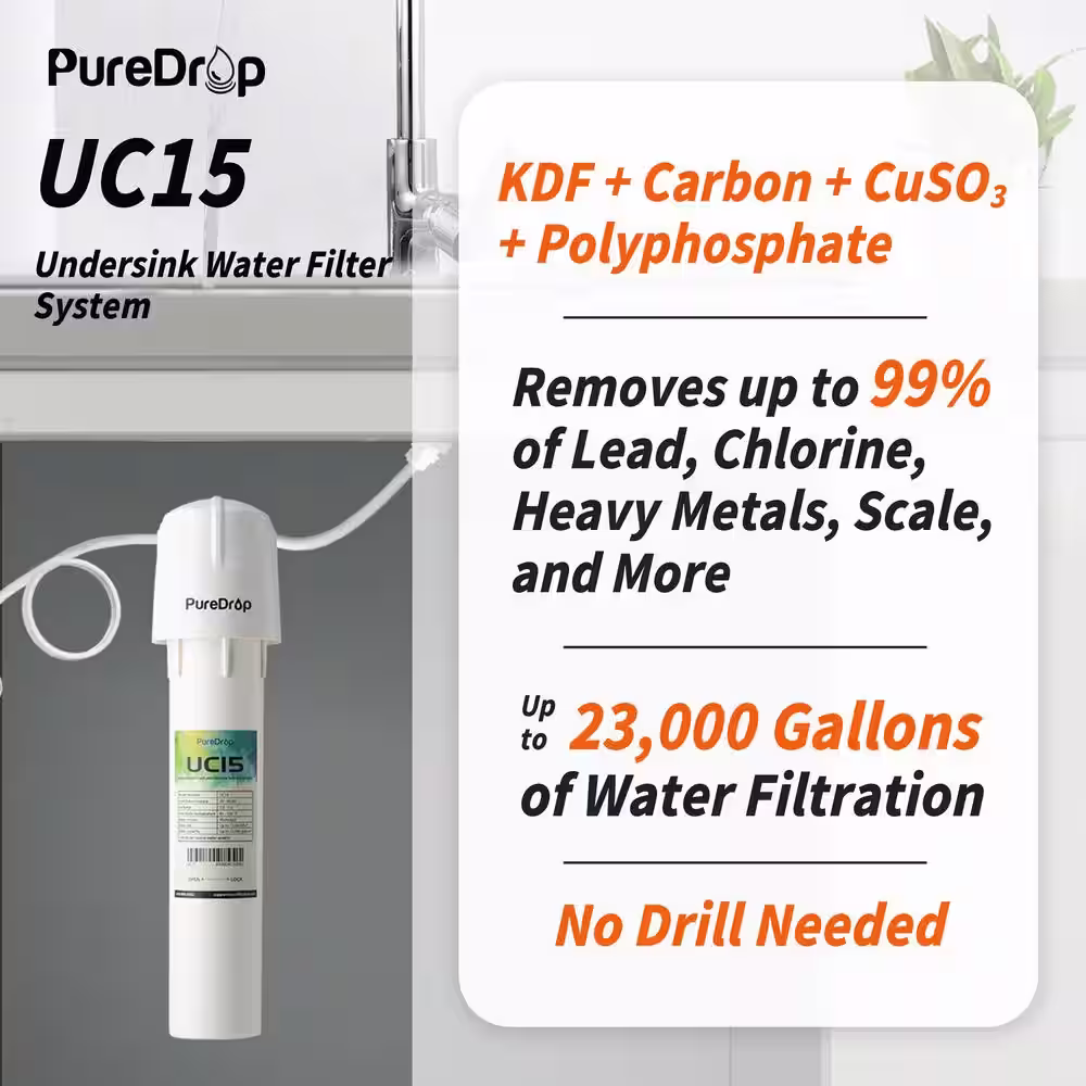 PureDrop UC15 Under Sink Water Filtration System, Reduces Chlorine, Odor, Bad Taste, Heavy Metals, and Sediment, Fast Flow