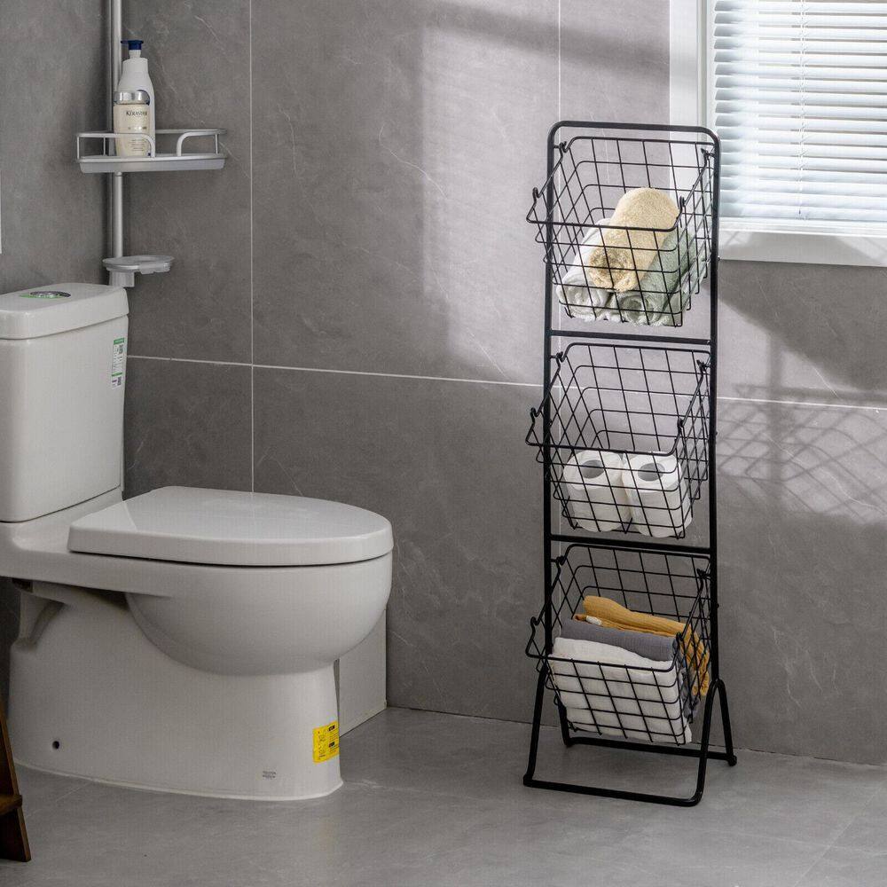 ANGELES HOME 1-Piece 3-Tier Fruit Basket Stand with Adjustable Heights