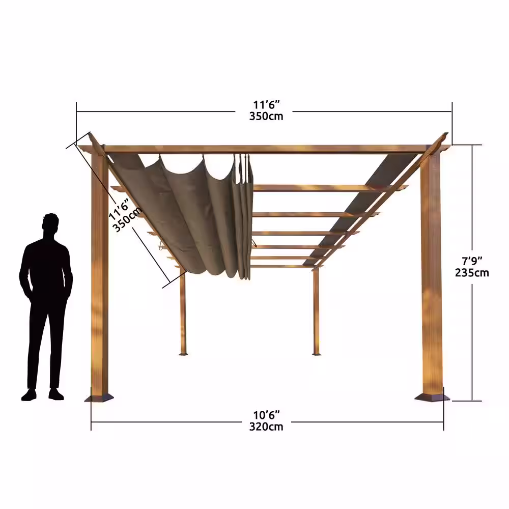 Paragon Outdoor Florence 11 ft. x 11 ft. Aluminum Pergola in Canadian Cedar Finish and Cocoa Canopy