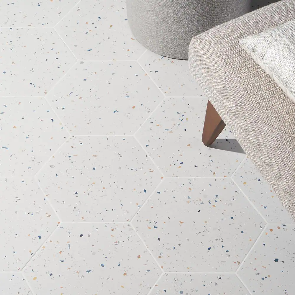 Ivy Hill Tile Malati White Confetti 12.5 in. x 14.5 in. Matte Porcelain Hexagon Floor and Wall Tile (10.51 sq. ft./Case)