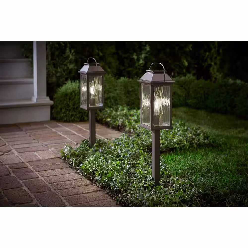 Hampton Bay Woodstock Solar Bronze LED Path Light 15 Lumens Vintage Bulb Water Glass Lens (2-Pack)