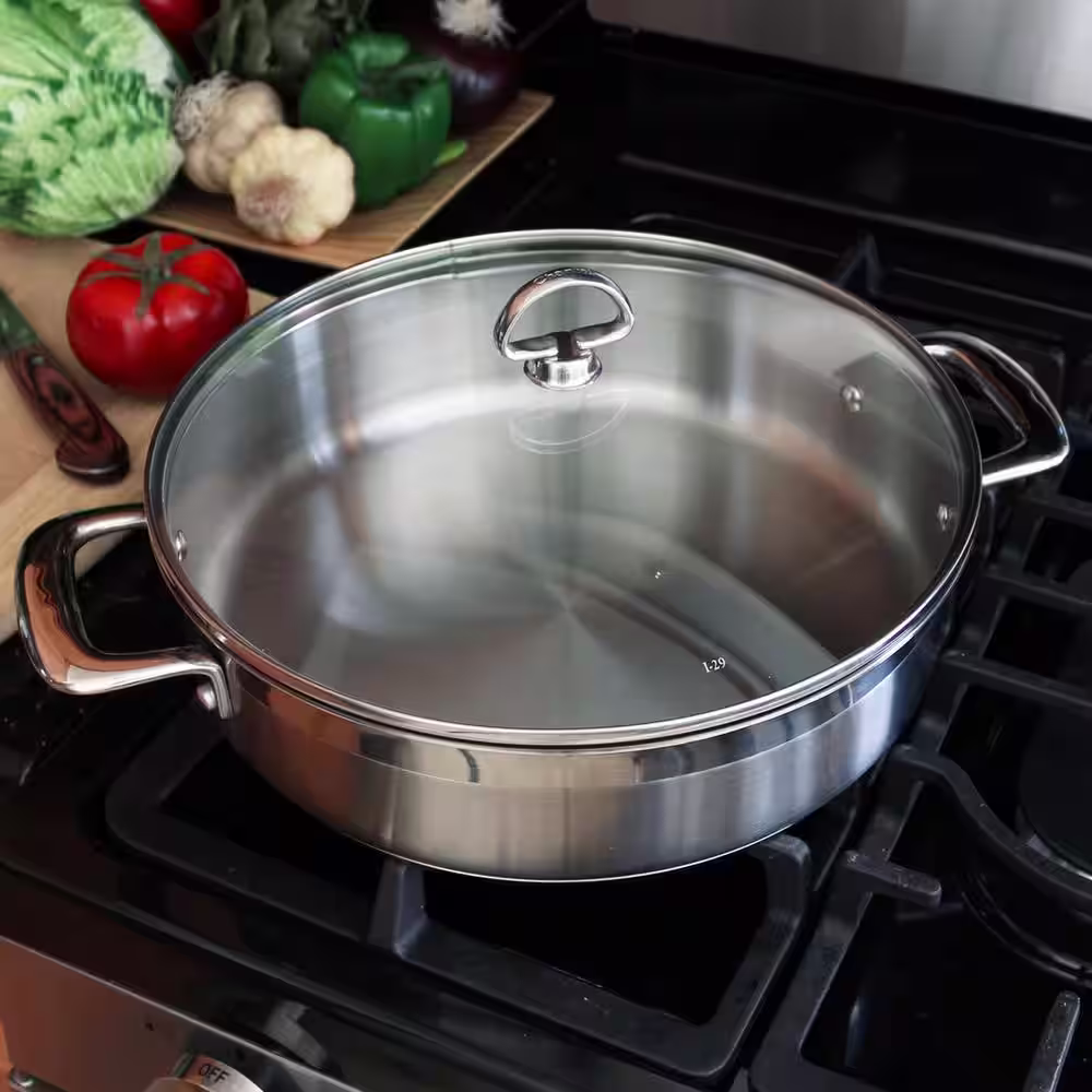 Chantal Induction 21 Steel 5 qt. Stainless Steel Saute Pan in Brushed Stainless Steel with Glass Lid