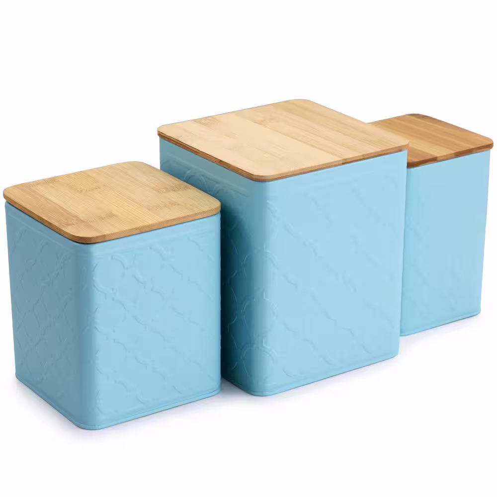 MegaChef 3-Piece Square Iron Canister Set in Turquoise