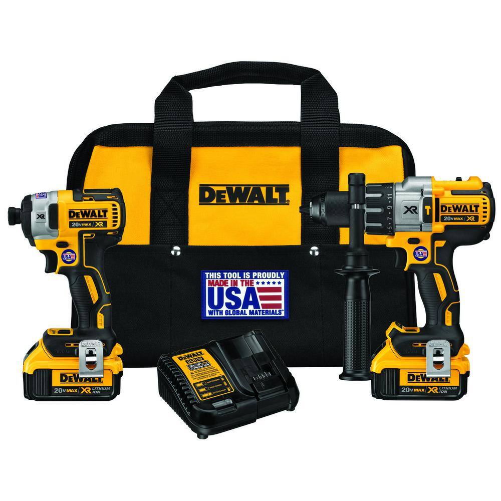 DEWALT 20V MAX XR Li-Ion Cordless Brushless Hammer Drill/Impact 2 Tool Combo Kit, (2) 20V 4.0Ah and (1) 20V 6.0Ah Batteries