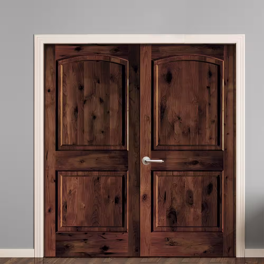Krosswood Doors 56 in. x 96 in. Knotty Alder 2-Panel Right-Handed Red Chestnut Stain Wood Double Prehung Interior Door