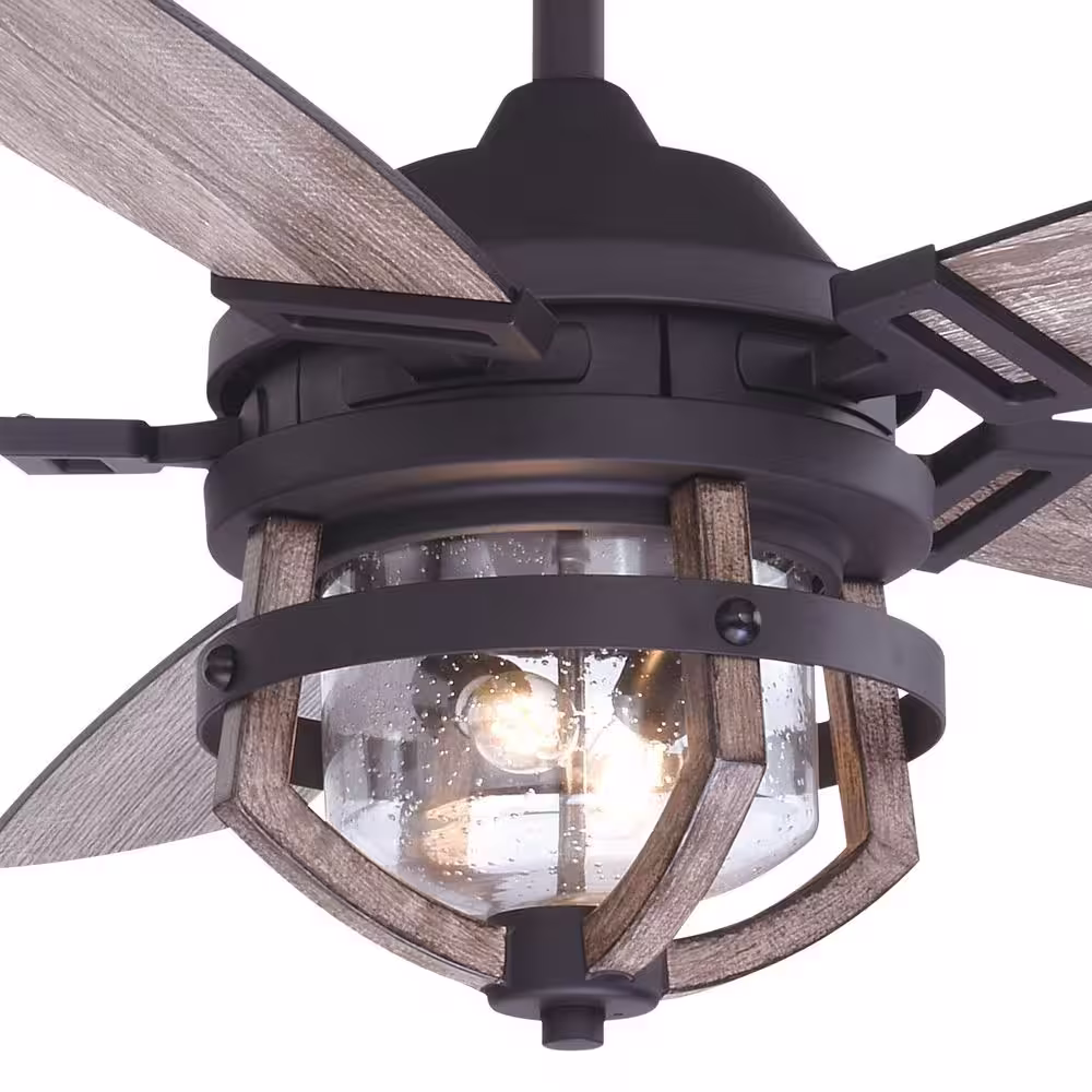 VAXCEL Barnes 54 in. Matte Black and Rustic Oak Farmhouse Outdoor Ceiling Fan with Light Kit and Remote