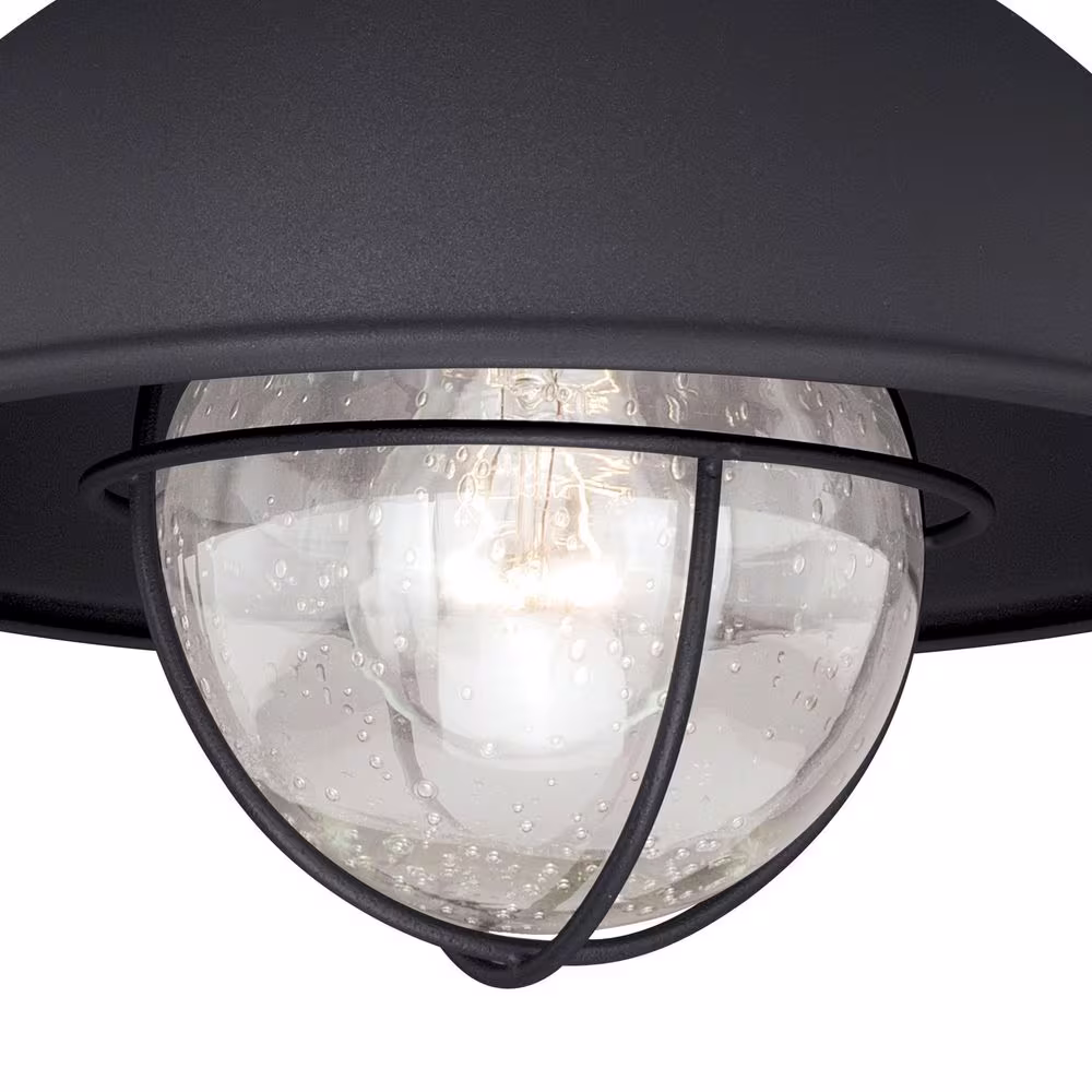 VAXCEL Harwich Black Coastal Barn Dome Outdoor Flush Mount 1-Light Ceiling Fixture Clear Glass
