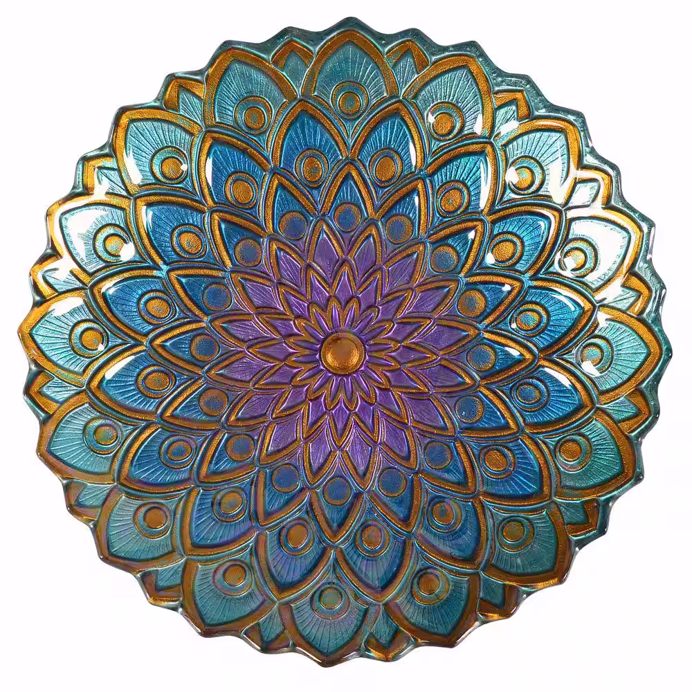 Teamson Home 18 in. Glass Outdoor Fusion Mosaic Flower Birdbath with Stand