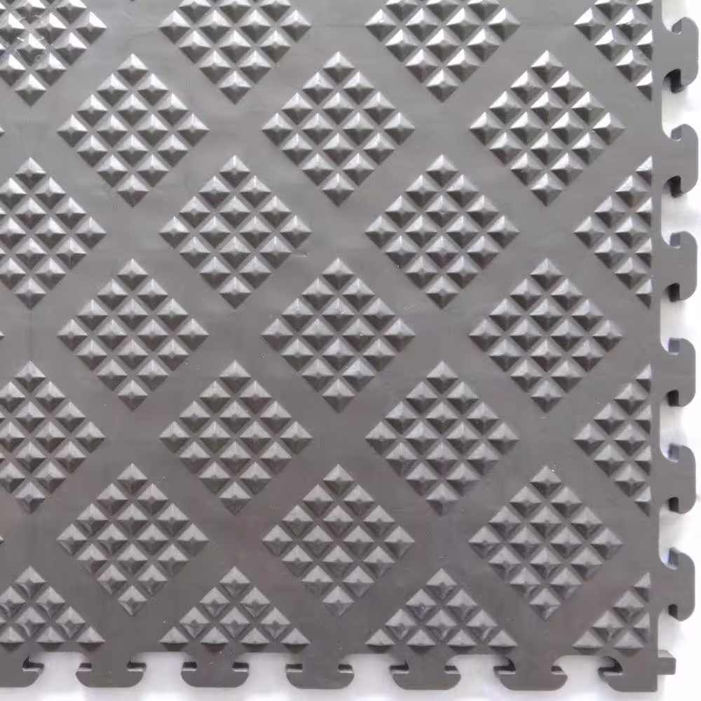 Norsk Multi-Purpose 18.3 in. x 18.3 in. Metallic Graphite PVC Garage Flooring Tile with Raised Diamond Pattern (6-Pieces)