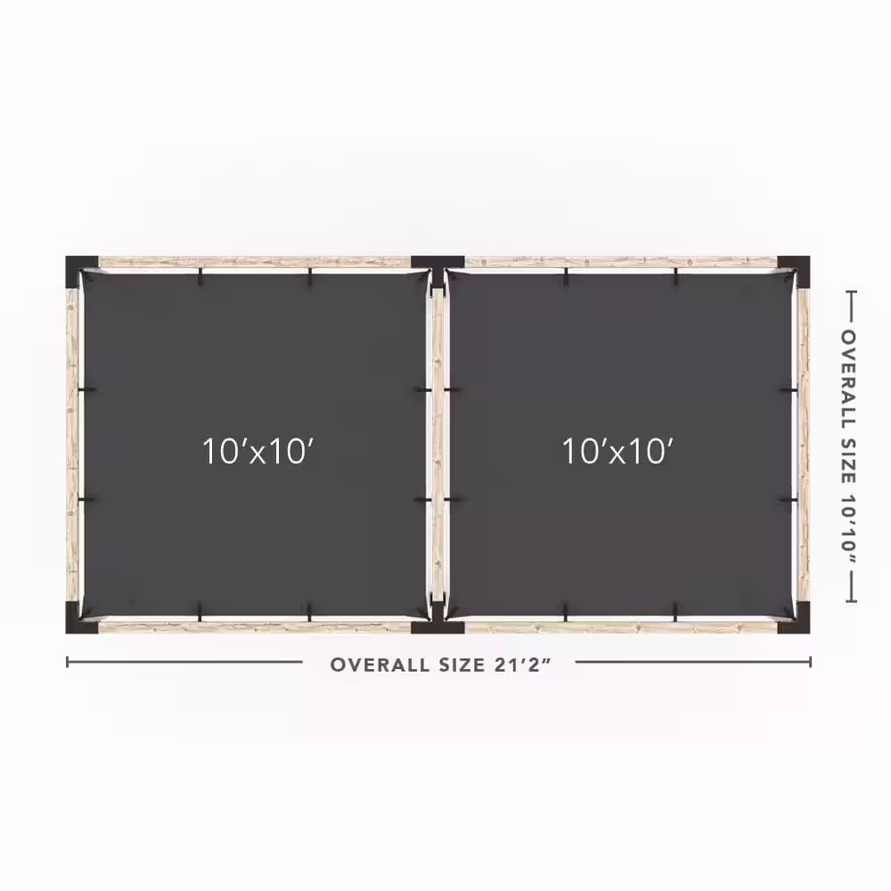 TOJA GRID 10 ft. L x 20 ft. W Double Pergola Kit with 2 Crimson Shade Sails, for 4x4 Wood