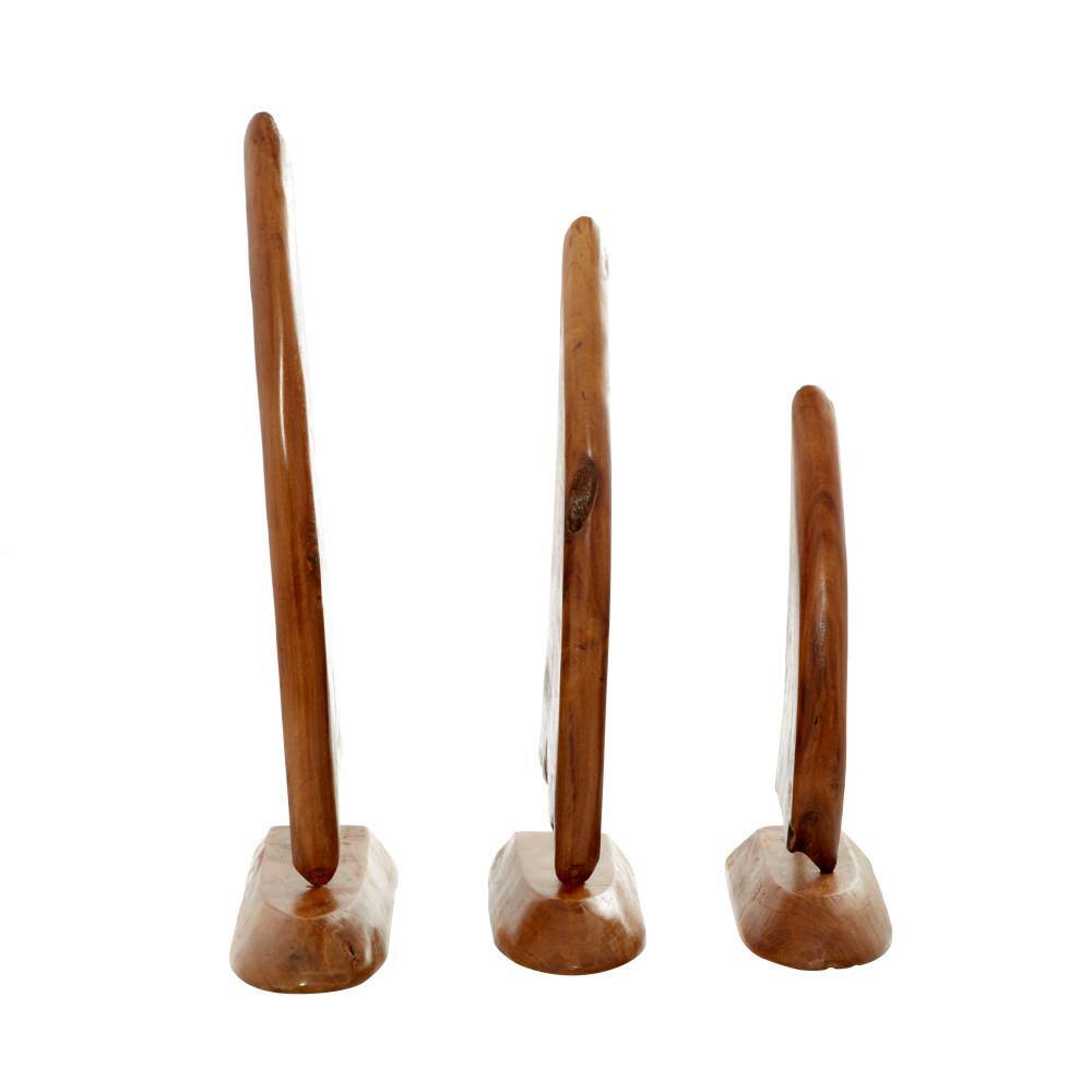 Litton Lane Brown Teak Wood Handmade Sail Boat Sculpture (Set of 3)