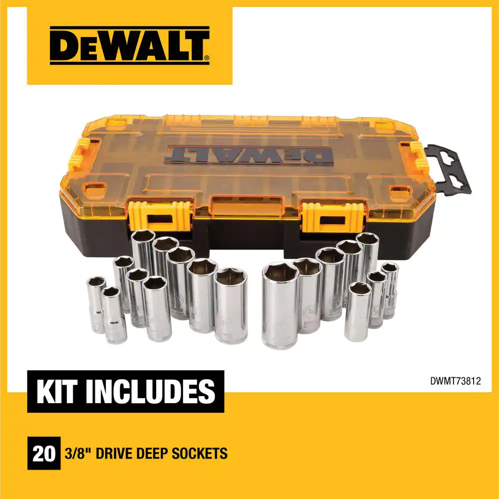DEWALT 3/8 in. Drive Deep Combination Socket Set with Case (20-Piece)