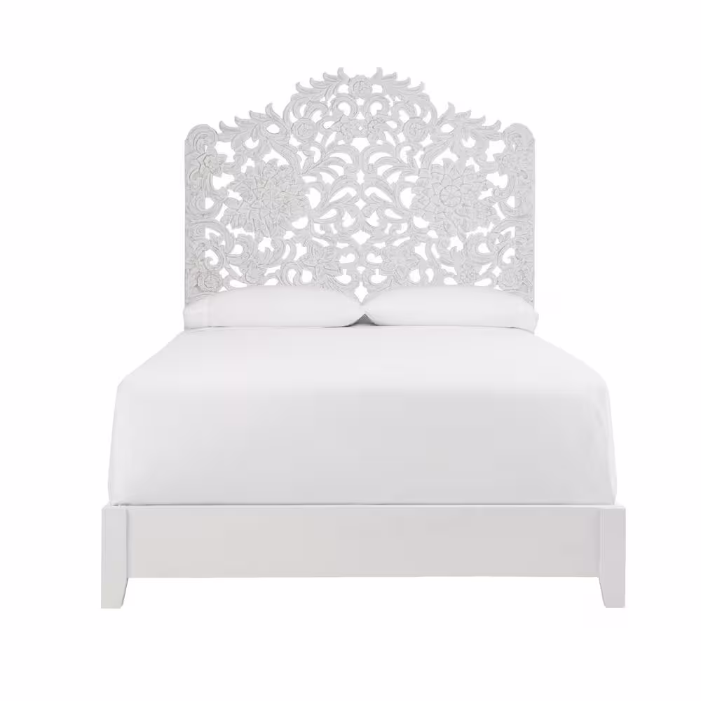 Home Decorators Collection Nadia Carved Whitewash Queen Bed with Arch