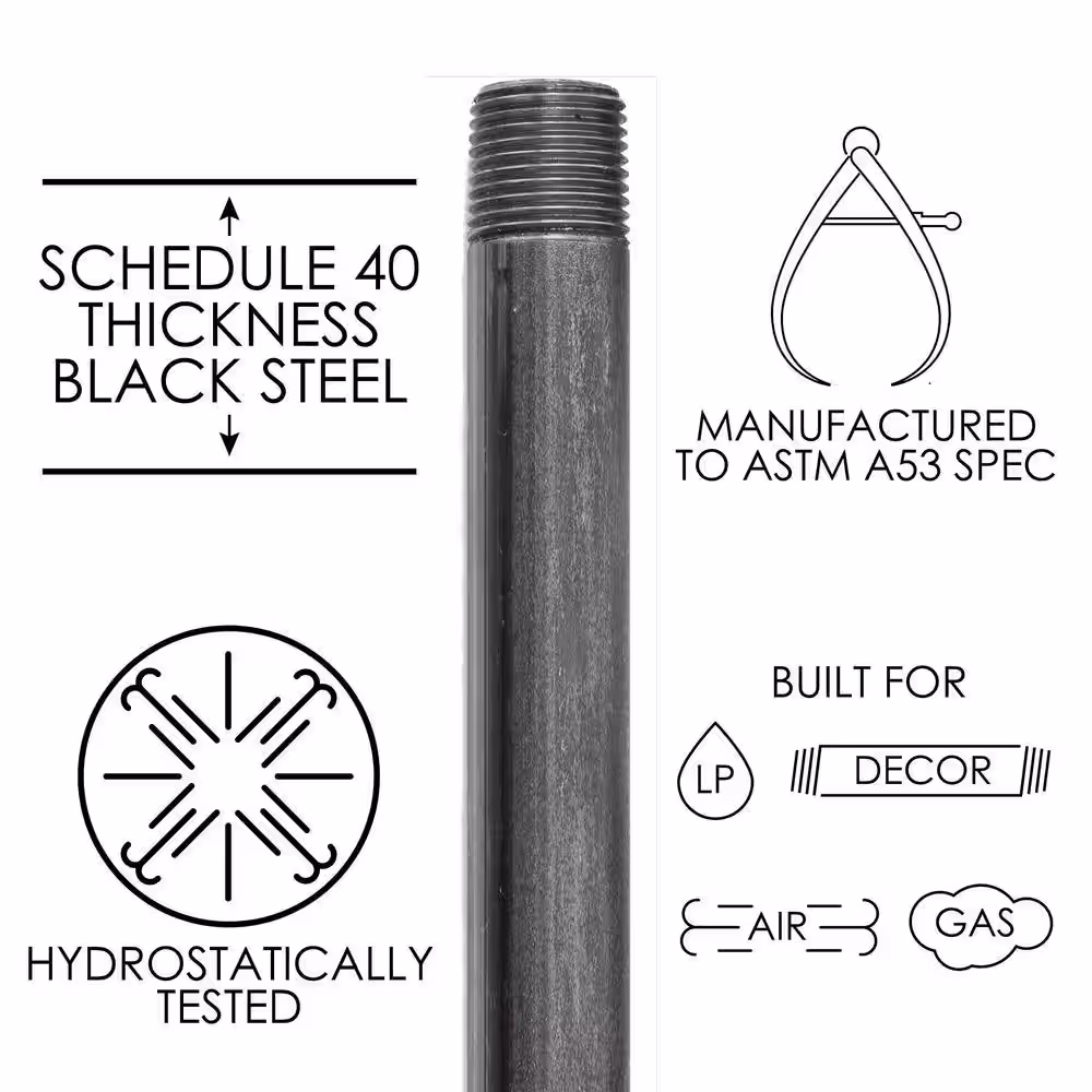 PIPE DECOR 1 in. x 18 in. Black Industrial Steel Grey Plumbing Pipe (4-Pack)