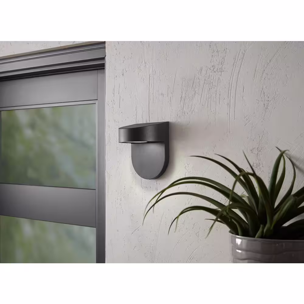 Hampton Bay Black LED Outdoor Wall Lantern Sconce with Frosted Glass