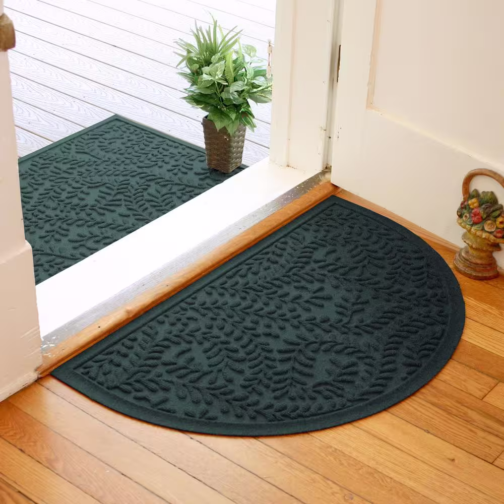 Bungalow Flooring Waterhog Boxwood Evergreen 24 in. x 39 in. Half Round PET Polyester Indoor Outdoor Doormat