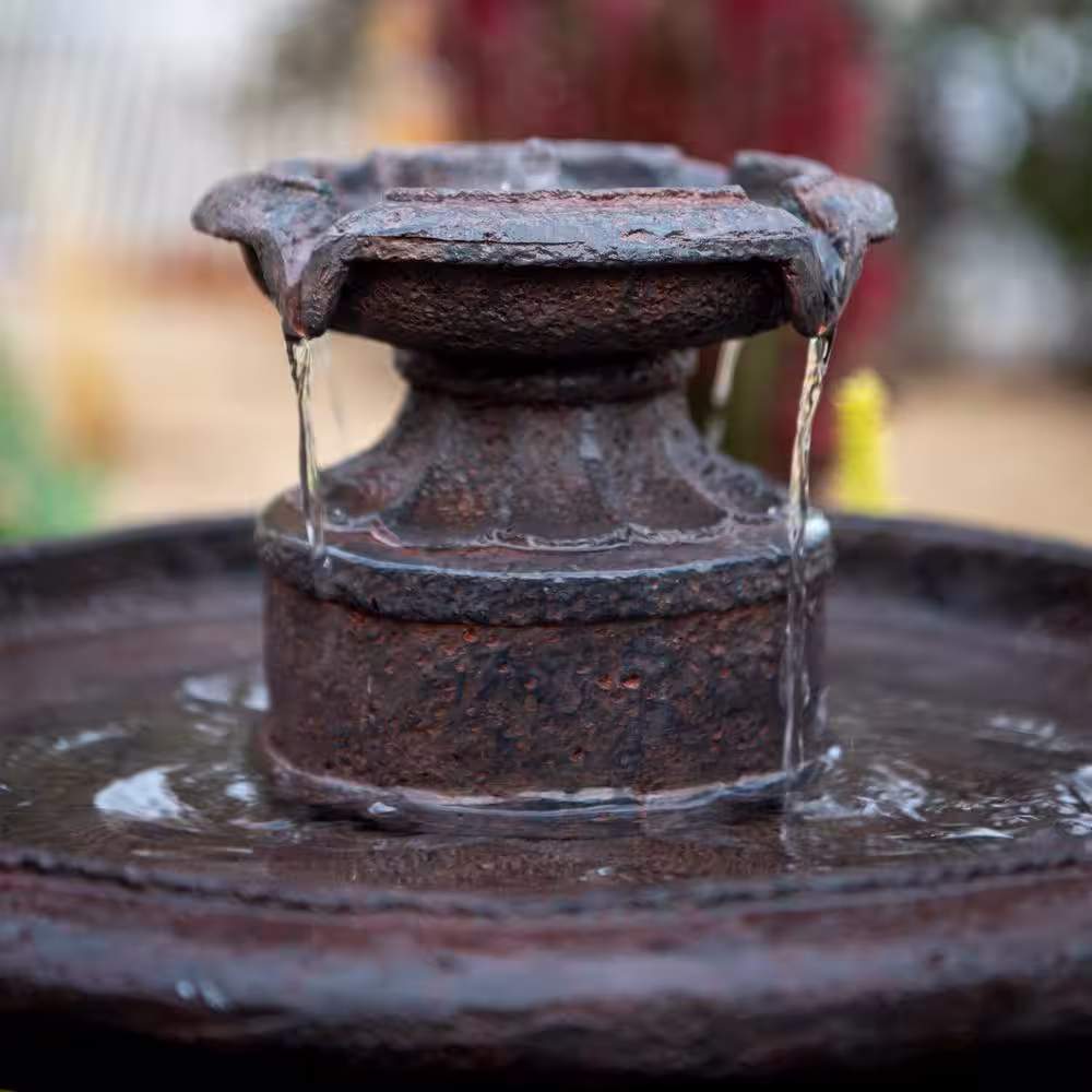 XBRAND 28 in. Solar 1-Tier Water Fountain Outdoor Birdbath Brown Resin w/Solar Panel Solar Pump for Home Garden Yard Decor