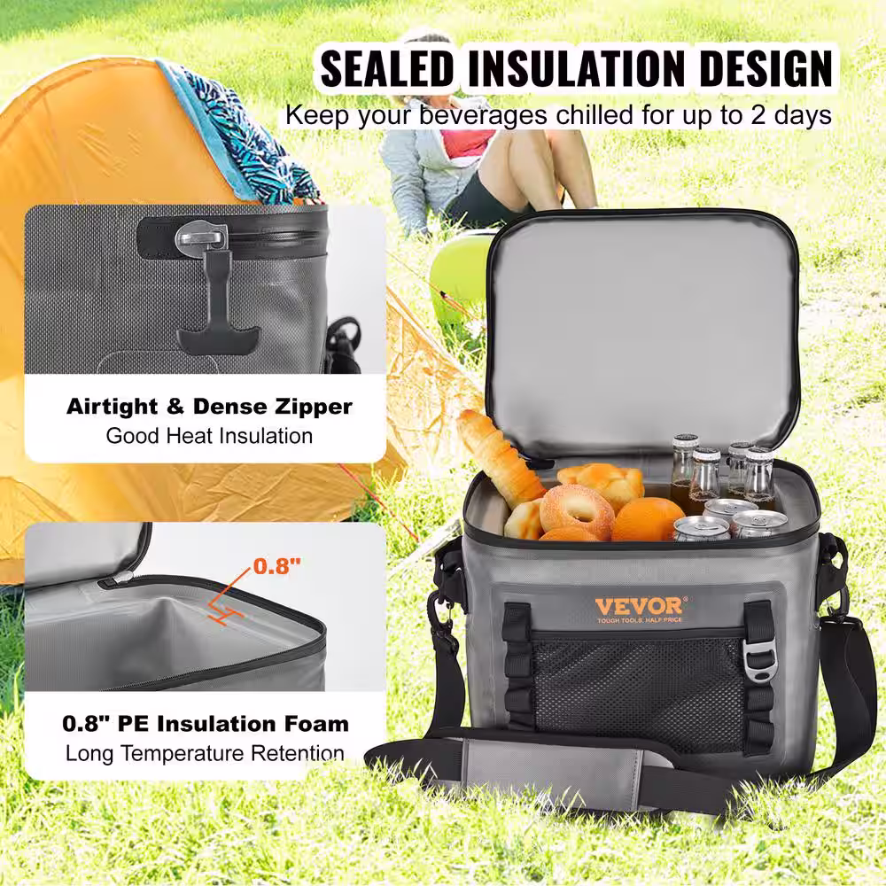 None Soft Cooler Bag 10 qt. Soft Sided Cooler Bag Leakproof with Zipper, Waterproof Soft Cooler Insulated Bag