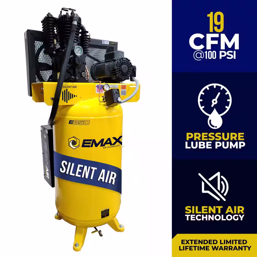 EMAX Industrial Series 80 Gal. 5 HP 1-Phase Silent Air Electric Air Compressor with Pressure Lubricated Pump