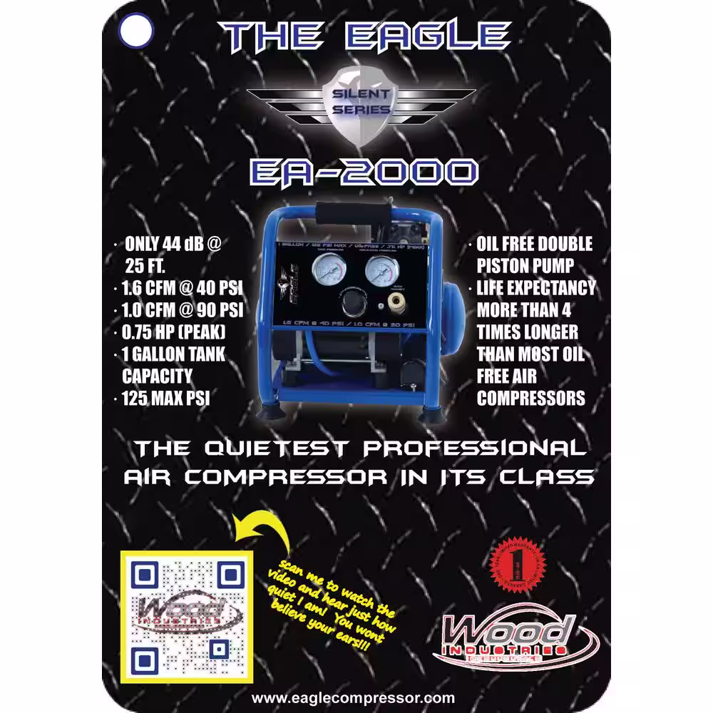 Eagle Silent Series 0.75 HP, 1 Gal. Oil Free Air Compressor