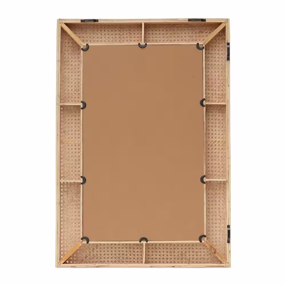 PARISLOFT 37.875 in. H x 26.375 in. W Rectangular Rattan Framed Natural Wall Mirror